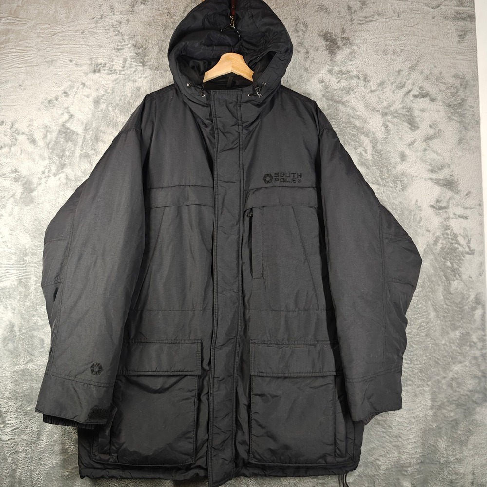 Vintage Southpole Heavy Down Feather Parka Jacket Mens Large Black 5 Borough VTG